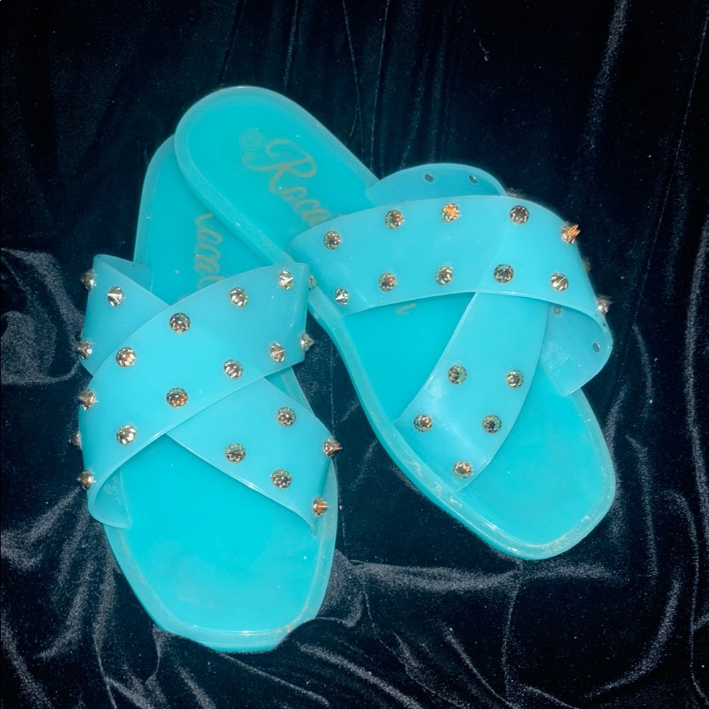 Rocawear Blue and Gold Sandals with Studded Straps